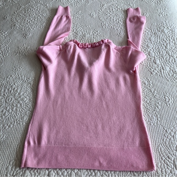 EUC Brooks Brothers “346” pink merino wool vneck sweater with ruffle collar - Picture 6 of 8